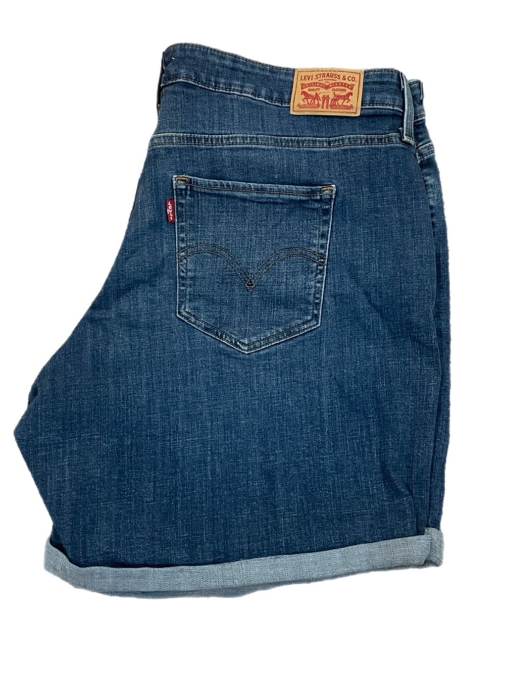 Levi’s Womens Mid Rise Mid-Length Denim Cuffed Jean Shorts Plus Size 18W Stretch